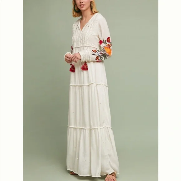 sachin and babi light blue dress Anthropologie Embroidered Maxi Dress black pink embroidered main image 1